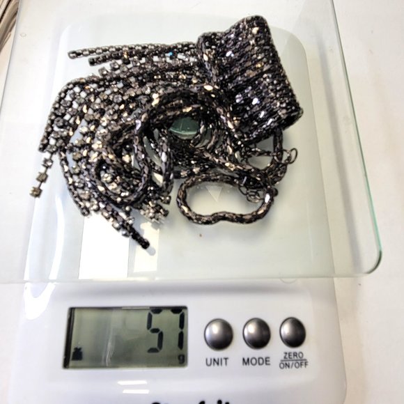 Gunmetal Tone Long Necklace with Crystals Tassels - Picture 11 of 15